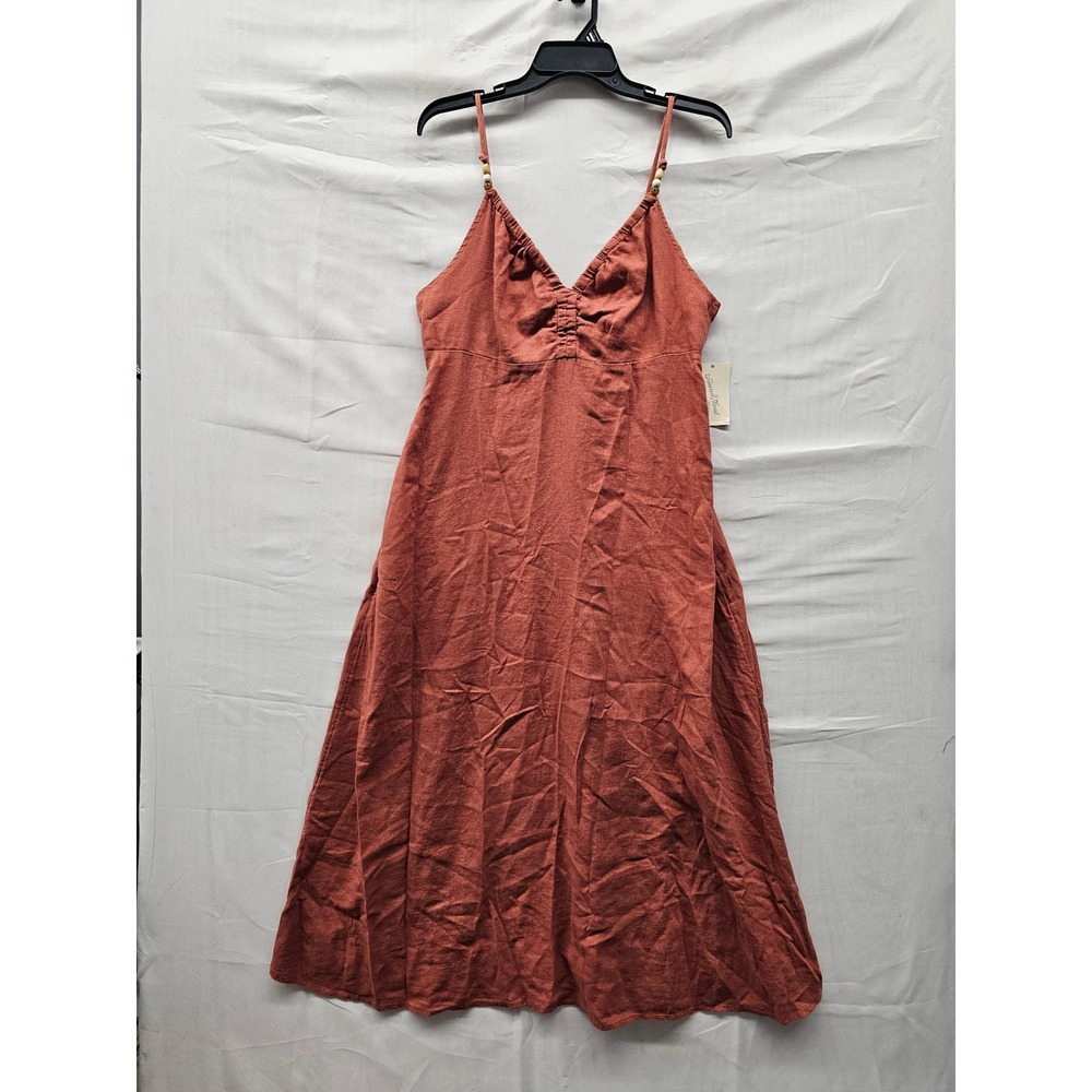 Universal Thread Womens V-Neck Midi Dress Orange Linen Blend Casual Size Large